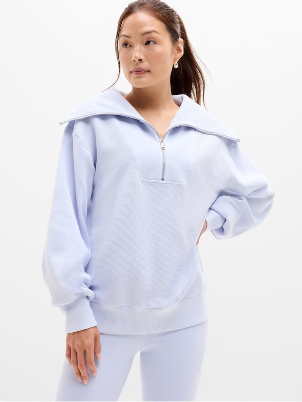Athleta Ottoman Rib 1/4 zip Sweatshirt, Gossamer